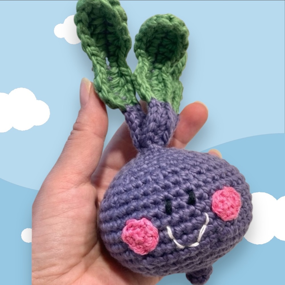 Organic crochet cotton beet play food rattle NWT handmade made to order